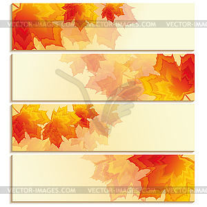 Set of horizontal banners with orange, red leaf - vector clip art