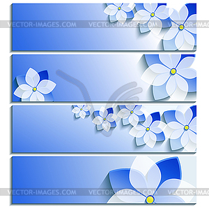 Набор горизонтальных баннеров синий с цветением - клипарт в векторе / векторное изображение