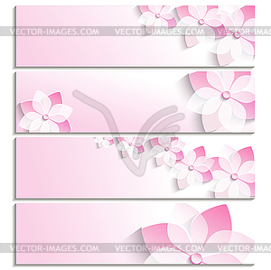 Set of banners with blossoming sakura pink - vector clipart