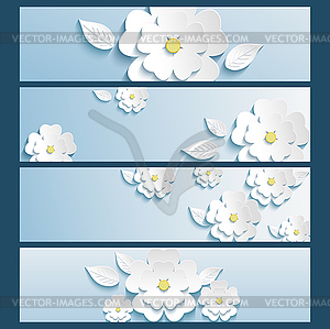 Set of banners blue with 3d flower sakura and leaf - stock vector clipart