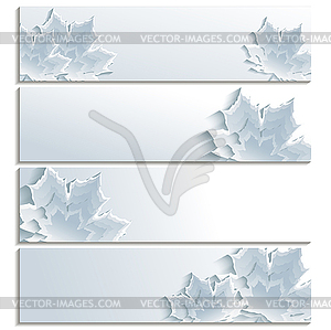 Set of horizontal banners with gray 3d maple leaf - vector image