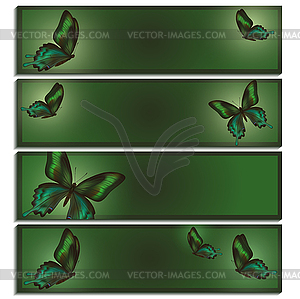 Set of beautiful banner with green butterflies - vector clipart