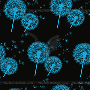 Seamless pattern with blue flowers dandelions - vector clip art