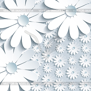 Stylish grey background with 3d white chamomile - vector image