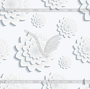 Seamless pattern with grey 3d flower chrysanthemum - vector clipart