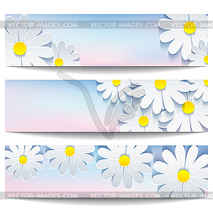 Set of beautiful banners with white flower chamomile - vector clip art