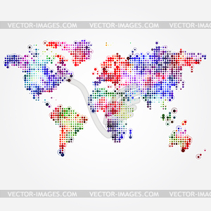 Карта мира с цветными точками различных размеров - изображение векторного клипарта