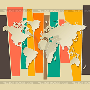 World map paper 3D retro background - color vector clipart