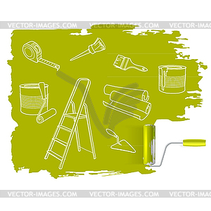 Home repair concept, sketched drawing with paint - vector image