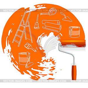 Home repair concept, sketched drawing with paint - vector clipart