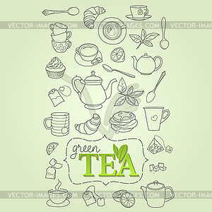 Green tea doodle concept - stock vector clipart