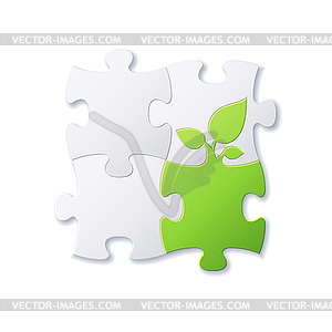 Puzzles and green leaf - vector clipart