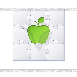 Puzzles and green apple concept - vector image