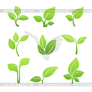 Зеленый росток значок набор символов - векторный клипарт / векторное изображение
