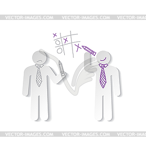 Paper men play tic tac - vector clip art