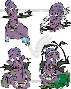 Comic African aborigines men - vector clipart