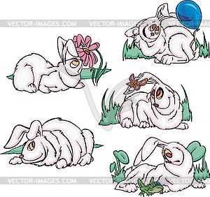 Funny pink rabbits - vector clip art