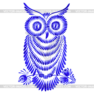 Floral decorative ornament owl - color vector clipart