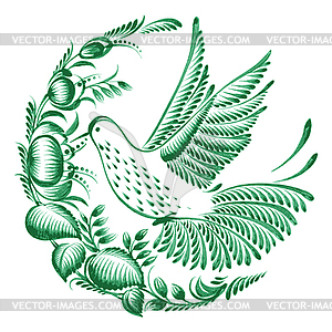 Floral decorative ornament colibri - color vector clipart