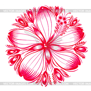 Floral decorative ornament red hibiscus - color vector clipart