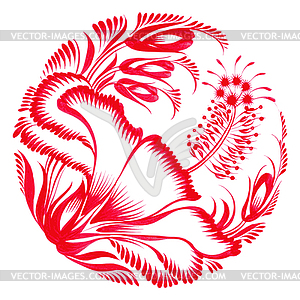 Цветочный декоративный орнамент красный гибискус - векторная графика