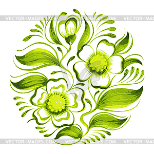 Decorative circle branch of green tea with flowers - vector EPS clipart