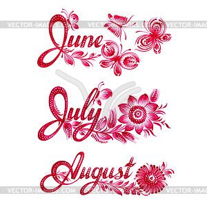 Set name of month summer - vector clip art