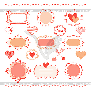 Set romantic frames and hearts - vector clip art