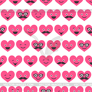 Seamless pattern with Valentine hearts smiles - vector image