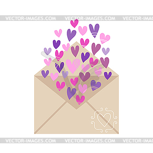 Envelope with hearts isolated on white background - vector image