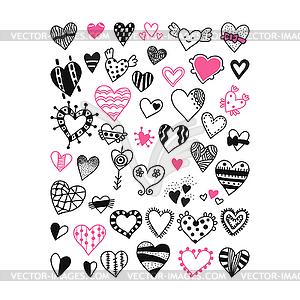 Set of hand drawn heart symbols - vector image