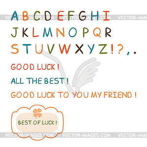 Hand drawn letters, color alphabet and wishes of luck - vector image