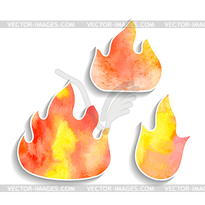 Set of watercolor fire icons - vector clipart