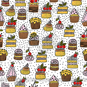 Seamless pattern of cakes, desserts - vector clip art