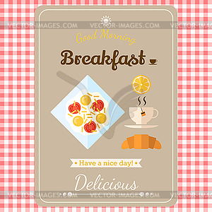 With labels, good morning with breakfast of fried - vector image