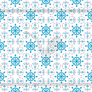 Seamless sea pattern with anchors, hand wheels - vector clip art