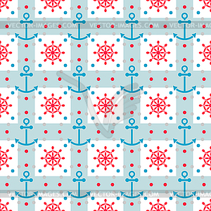 Seamless sea pattern with anchors, hand wheels - vector image