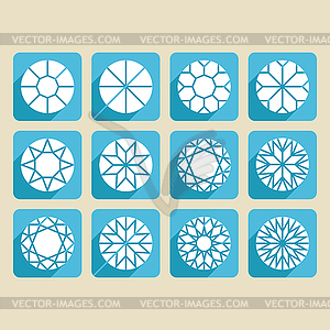 Set of cutting samples, diamonds, gemstones - vector clip art