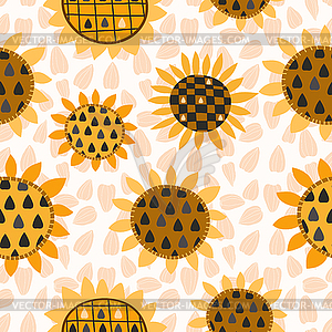 Seamless pattern with sunflower and seeds - vector image