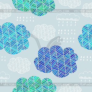 Seamless pattern of doodle clouds - vector clipart