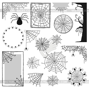 Set of decorative elements for Halloween, spiders, - vector clip art