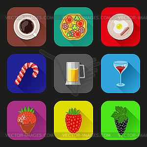 Food and drinks icons set. Flat design - vector clipart