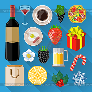 Food and drinks icons set. Flat design - royalty-free vector clipart