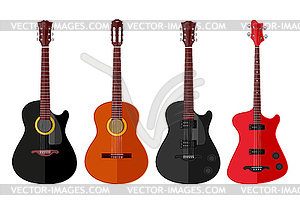 Set of isolated guitars. Flat design - vector EPS clipart