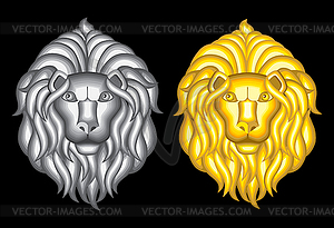 Silver and gold lion heads - vector image