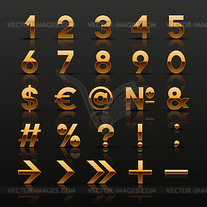 Set of decorative golden numbers and symbols - vector clip art