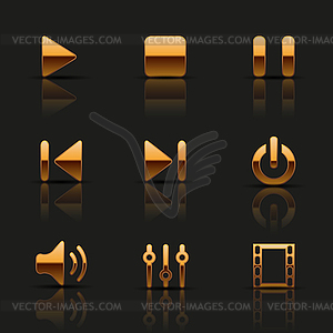 Set of golden media icons - vector clip art