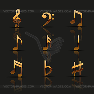 Golden musical notes. Icons set - color vector clipart