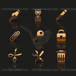 Golden web icons set - vector image