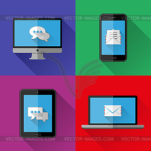 Flat icons PC, laptop, cell phone and tablet - vector image